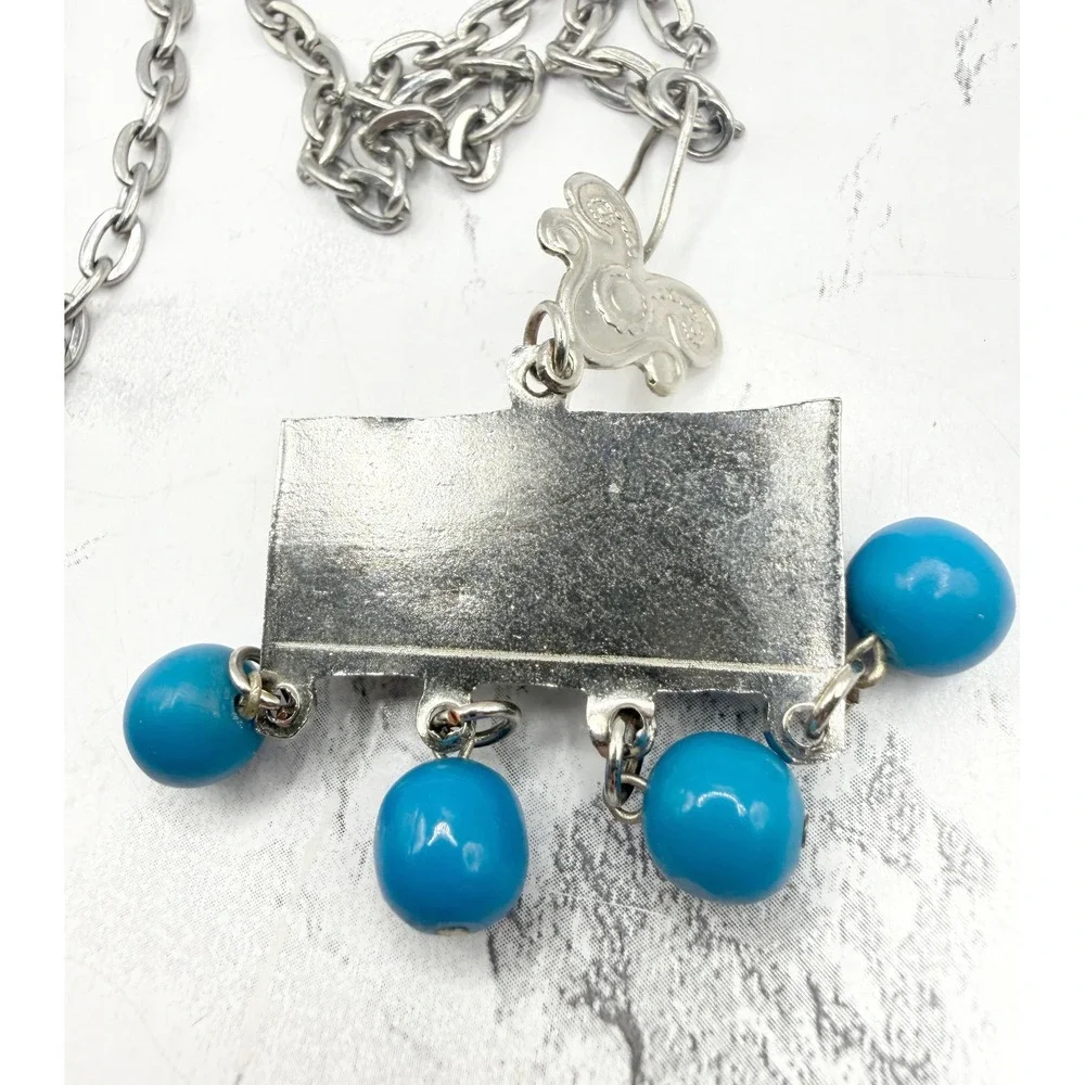Silver Tone Turquoise Color‎ Bead Pendant Necklace 24